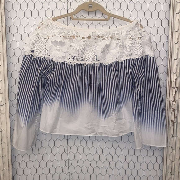 Milly Lilly Ombré Striped Off The Shoulder Crop Top - Picture 8 of 8